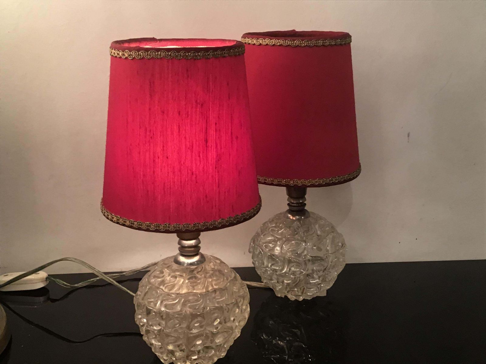 1646.0 Seguso Table Lamps Murano Glass Metal Crome Lampshade 1940 Italy photo