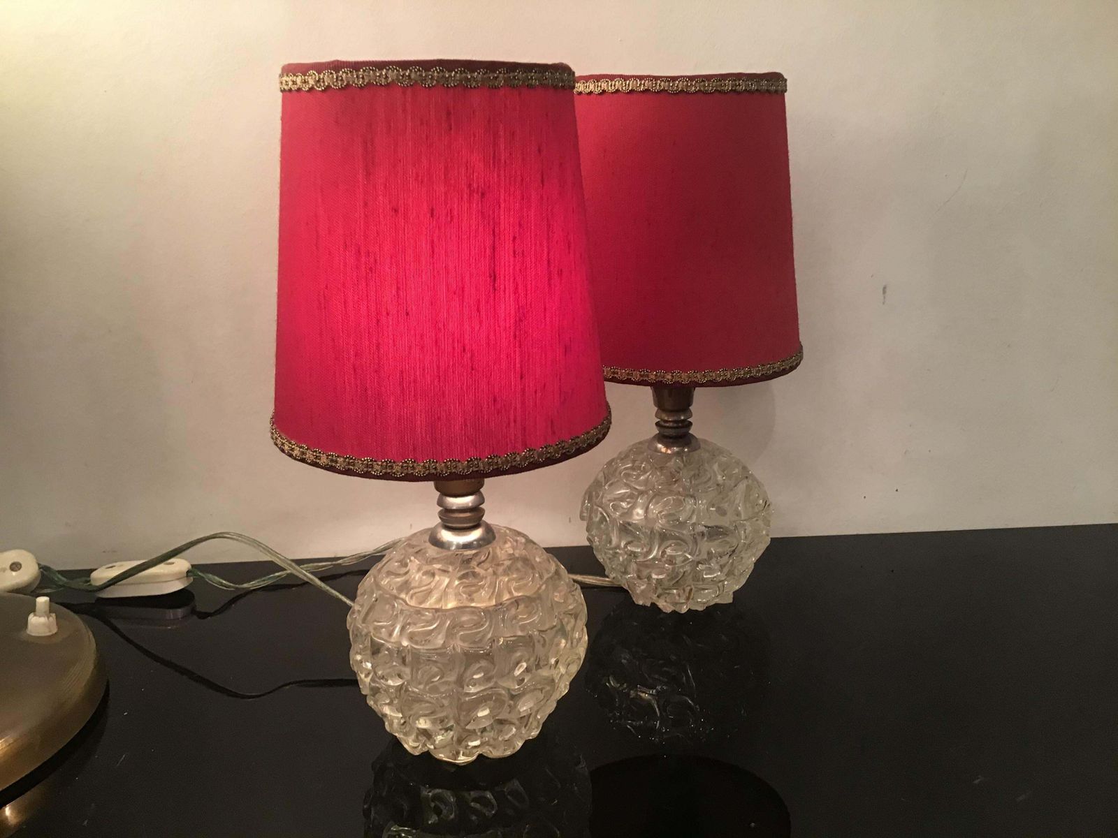 photo buy Seguso Table Lamps Murano Glass Metal Crome Lampshade 1940 Italy