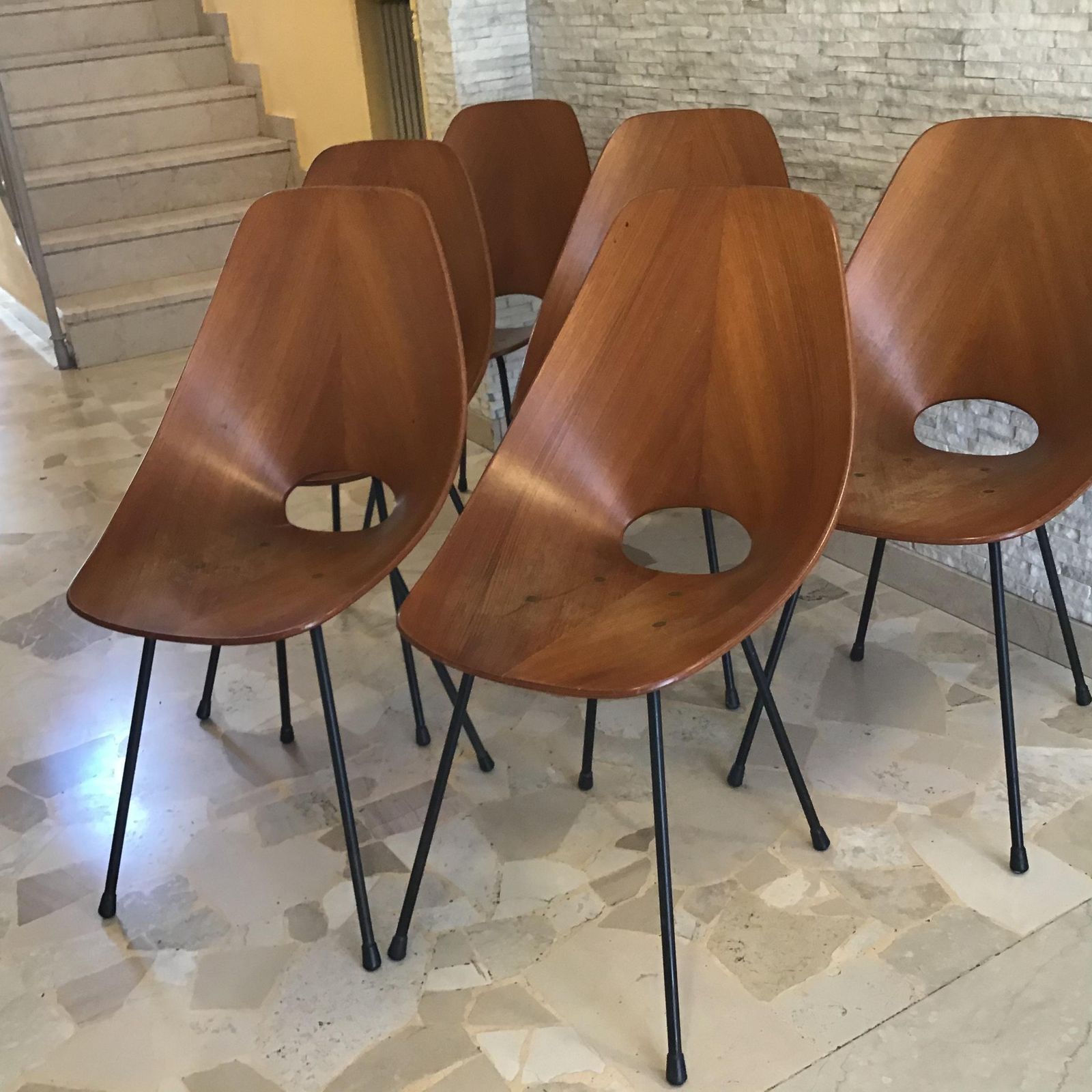 Medea N 6 Chairs "F.Lli Tagliabue " Brass Iron Wood 1950 Italy photo buy