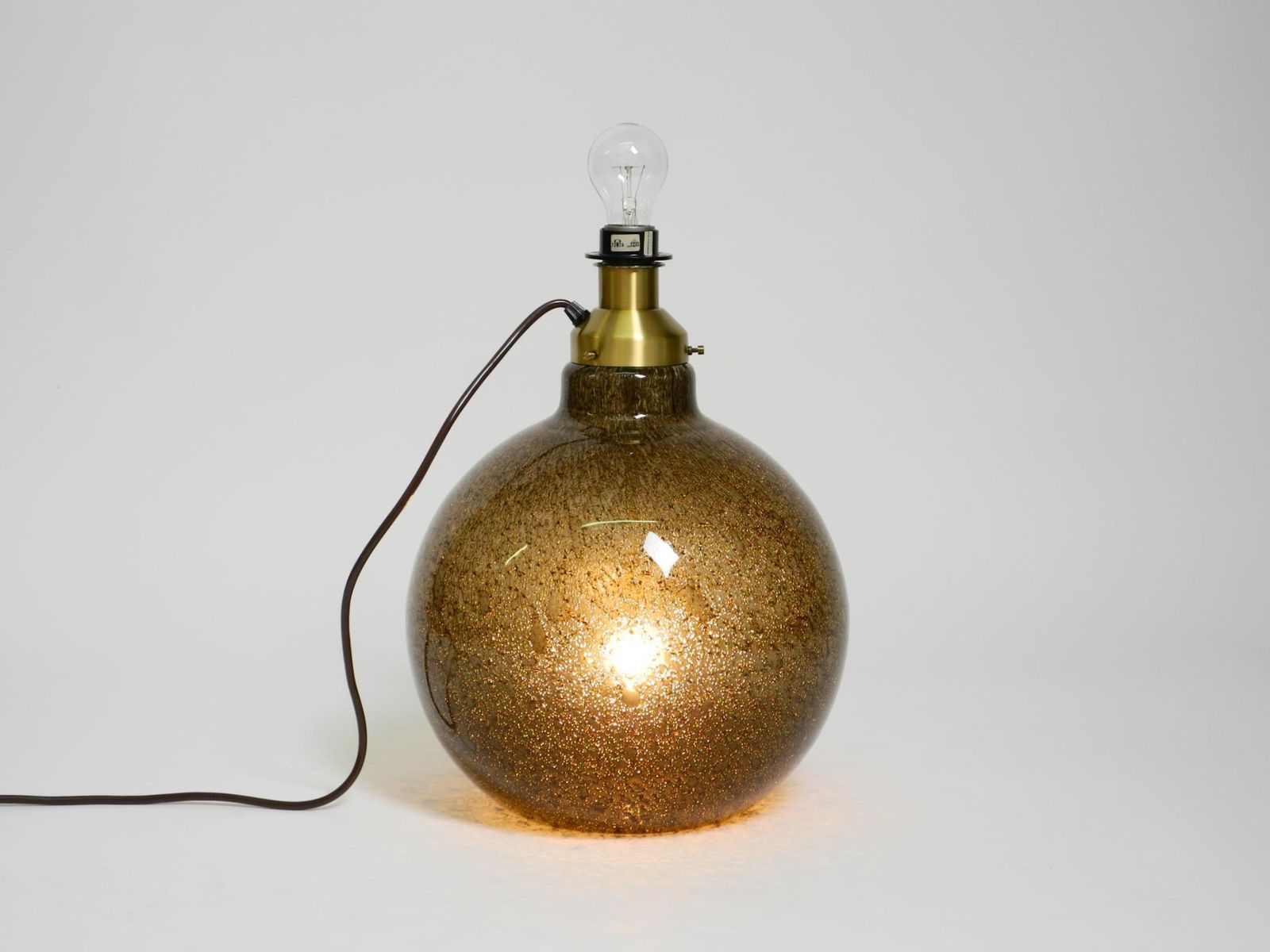 70s Putzler Table Lamp With Illuminated Glass Body And Shade Made Of Dupion Silk photo vinterior