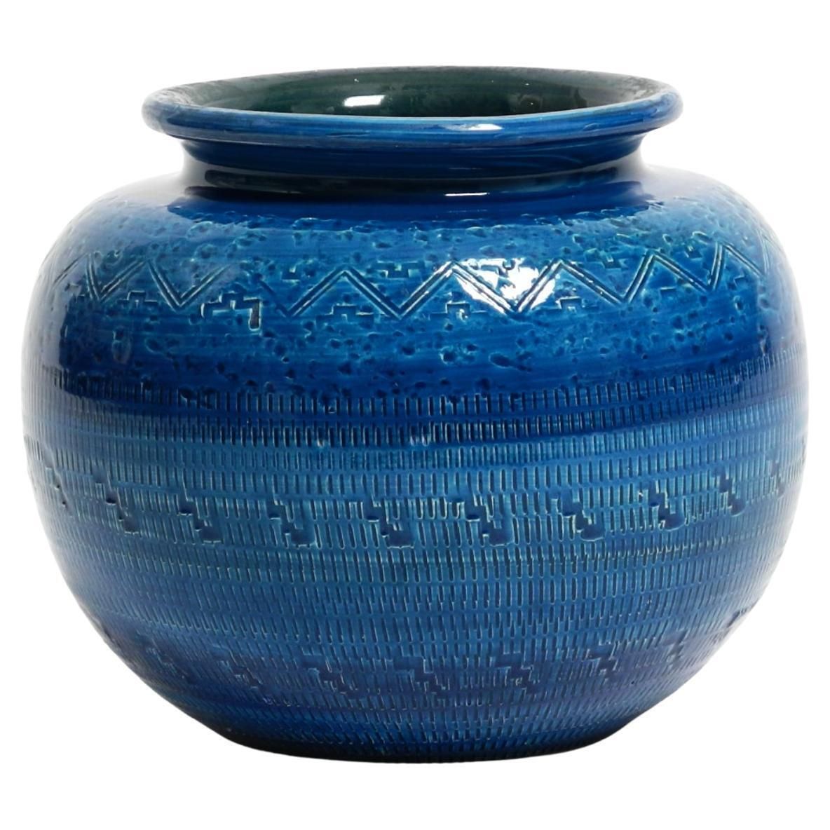 Beautiful 1960s Rimini Blu Ceramic Vase By Aldo Londi For Bitossi Italy