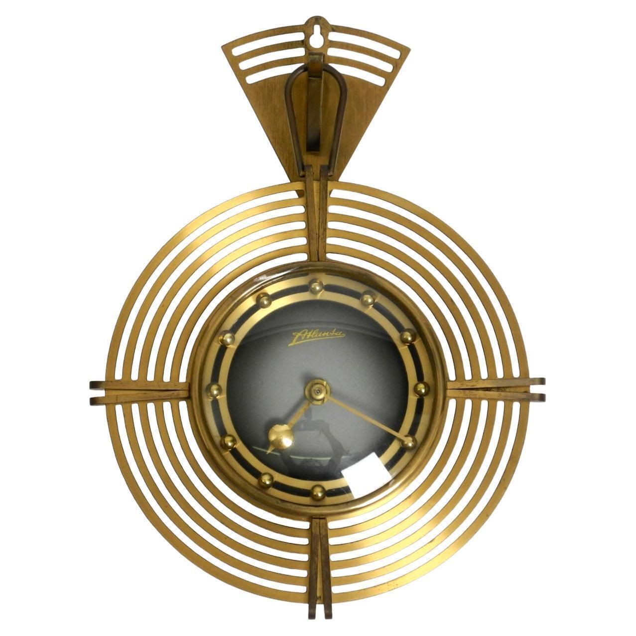 Beautiful Mid Century Atlanta Wall Clock Battery Operated And Made Of Brass