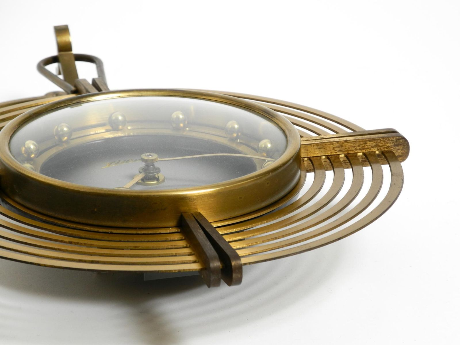 Beautiful Mid Century Atlanta Wall Clock Battery Operated And Made Of Brass photo vintage
