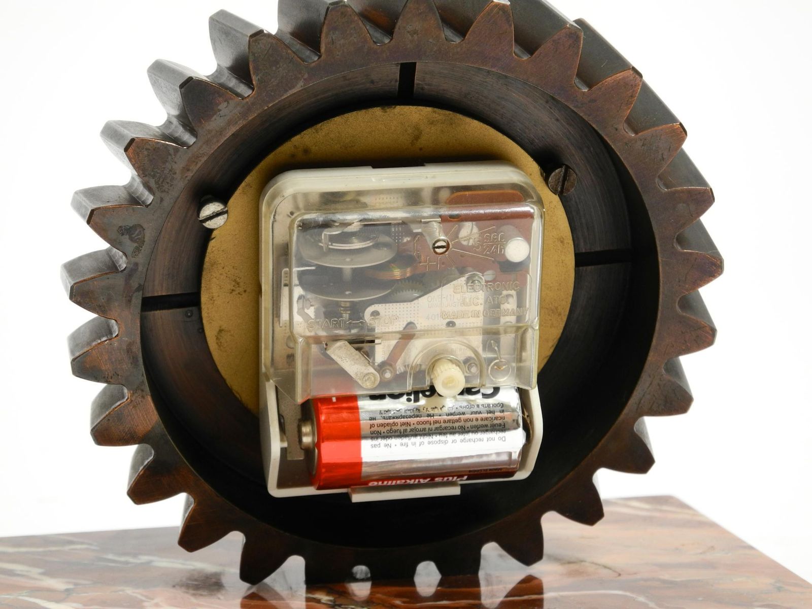 Home Decor Beautiful 70s Heavy Table Clock Made Of An Iron Gear And A Marble Base photo