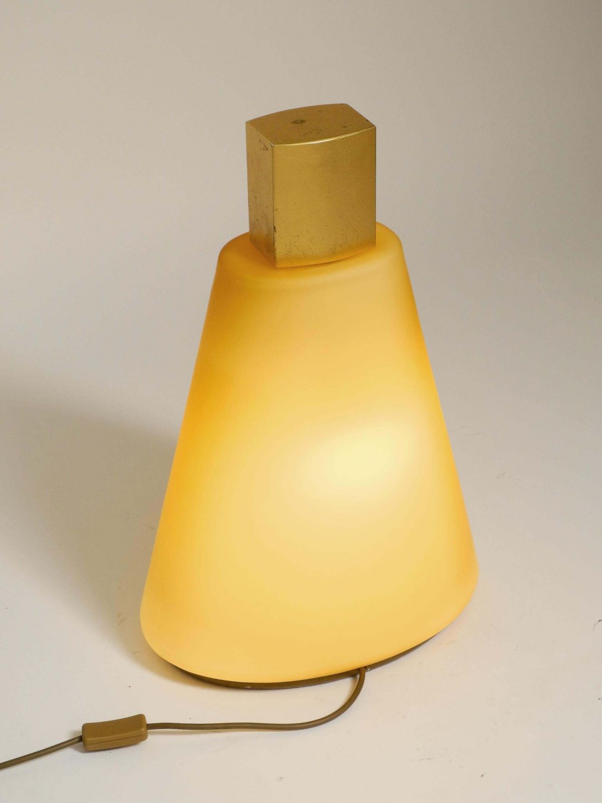 Lighting Large Original 90s Postmodern Floor Or Table Lamp Made Of Apricot Flashed Glass photo