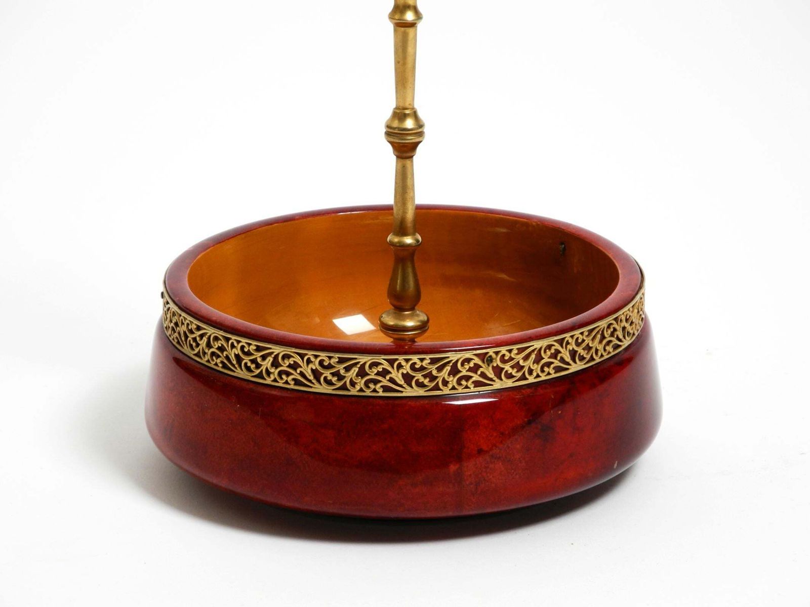 1960s Nut Bowl By Aldo Tura Made Of Red Goatskin And Brass   Made In Italy photo 677.0
