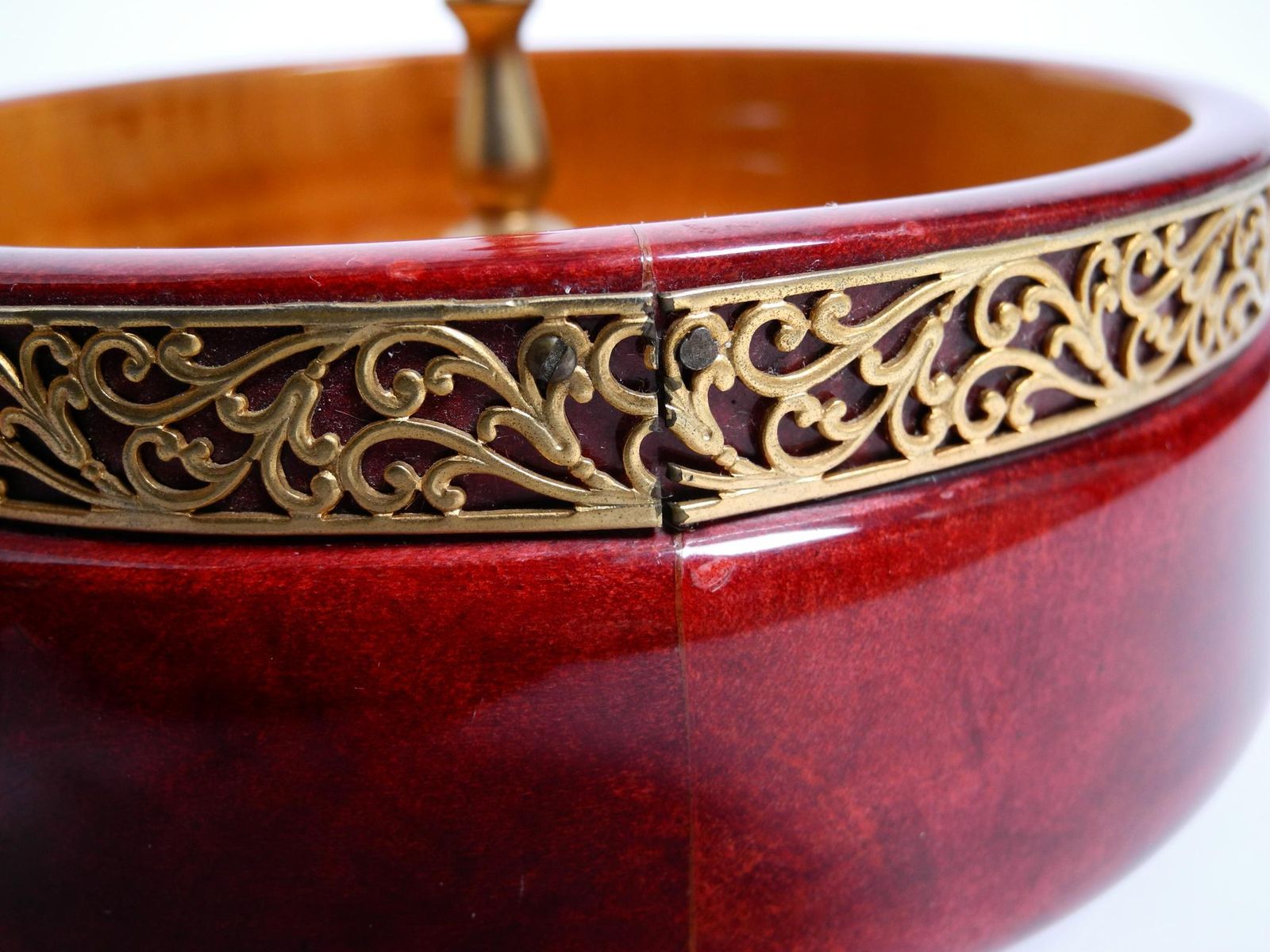 Home Decor 1960s Nut Bowl By Aldo Tura Made Of Red Goatskin And Brass   Made In Italy photo
