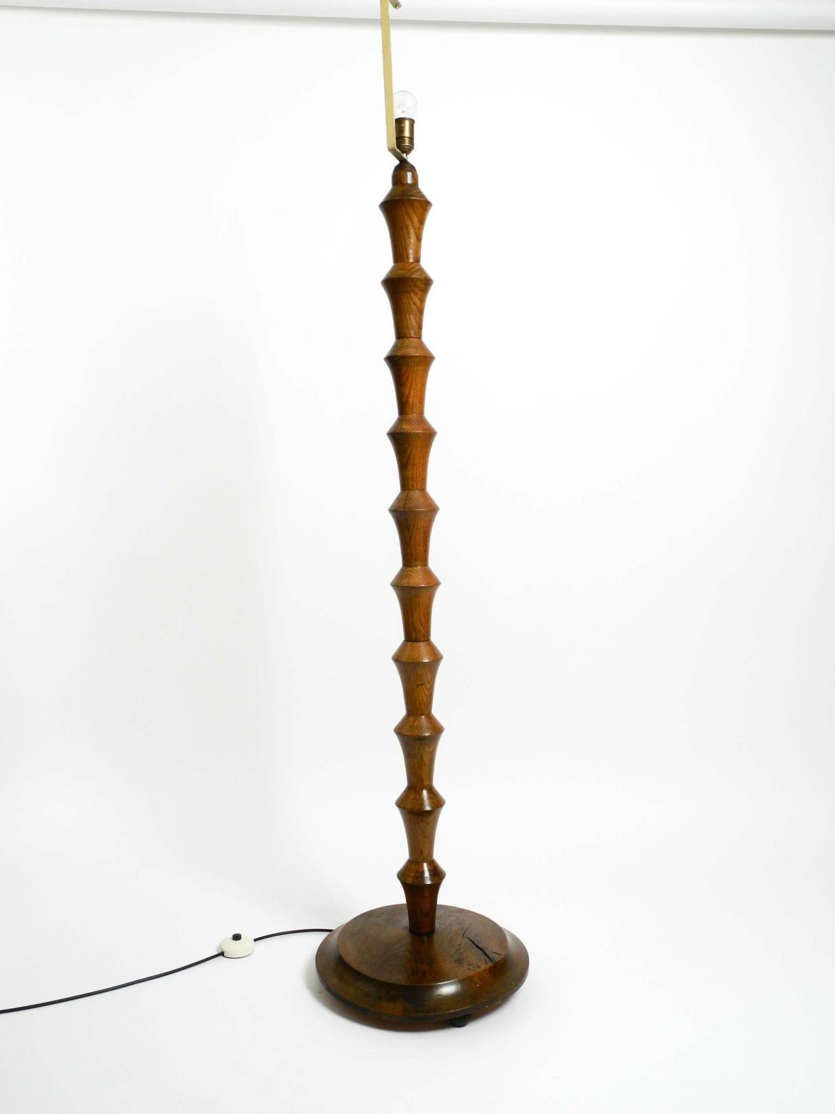 Beautiful Large German 1930s Floor Lamp Made Of Dark Oak Wood Without Shade photo for sale