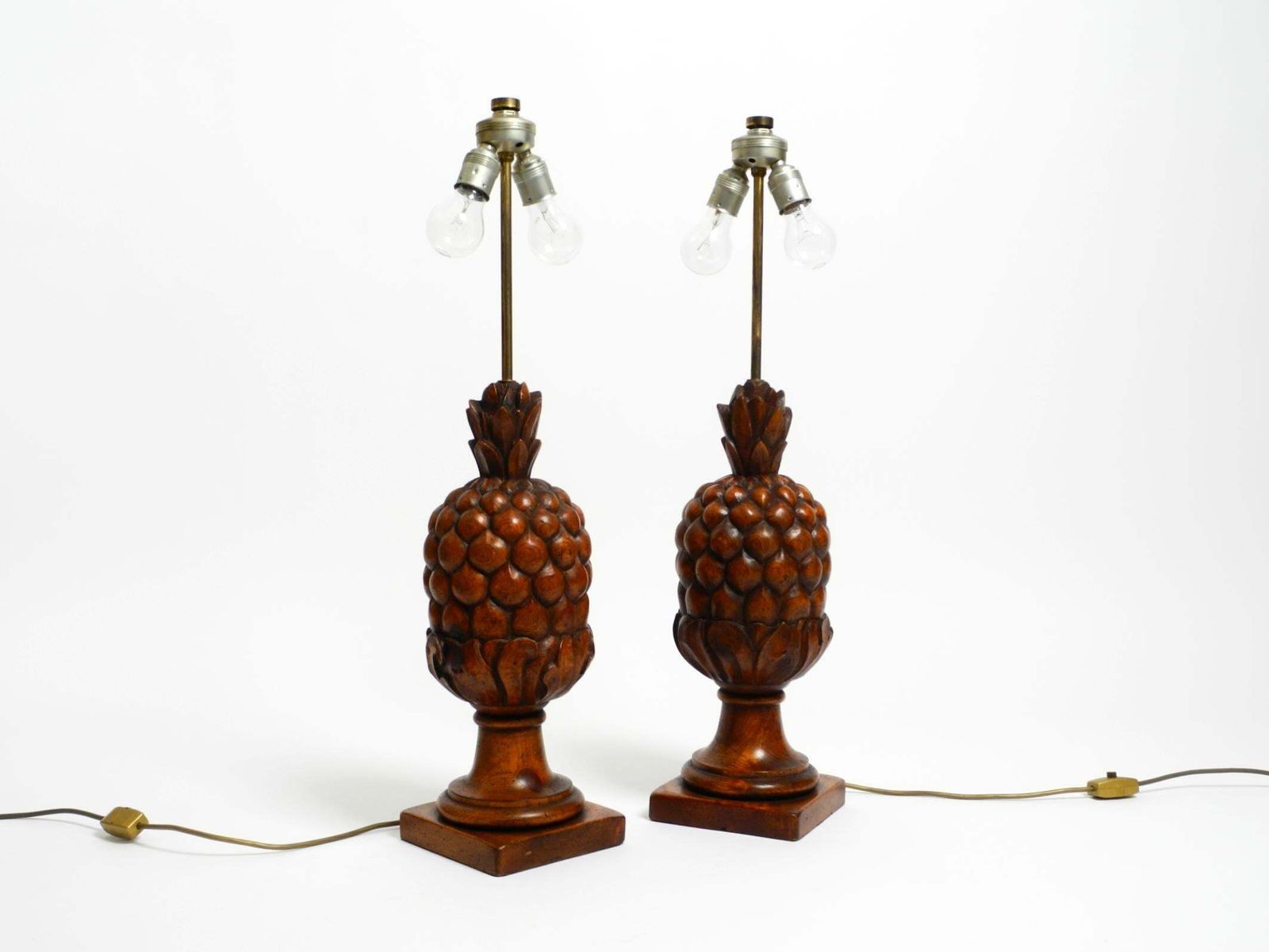 Pair Of Large Mid Century Modern Pineapple Table Lamps Made Of Stained Pinewood photo furniture