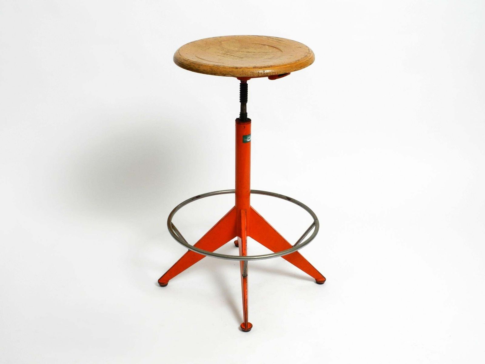 Rare Solid Italian Mid Century Industrial Metal Stool By Mautren In Rare Orange photo 717.0
