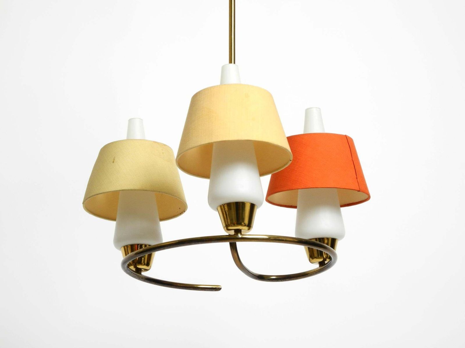 Mid Century Brass Ceiling Lamp With Glass And Fabric Shades By J. T. Kalmar photo furniture