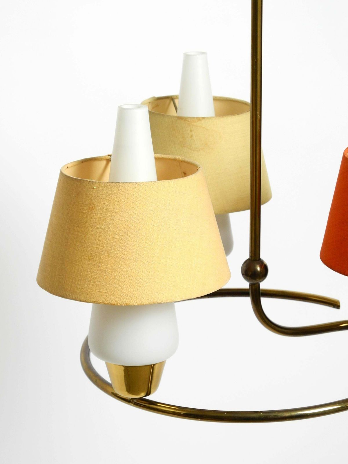 Mid Century Brass Ceiling Lamp With Glass And Fabric Shades By J. T. Kalmar photo buy