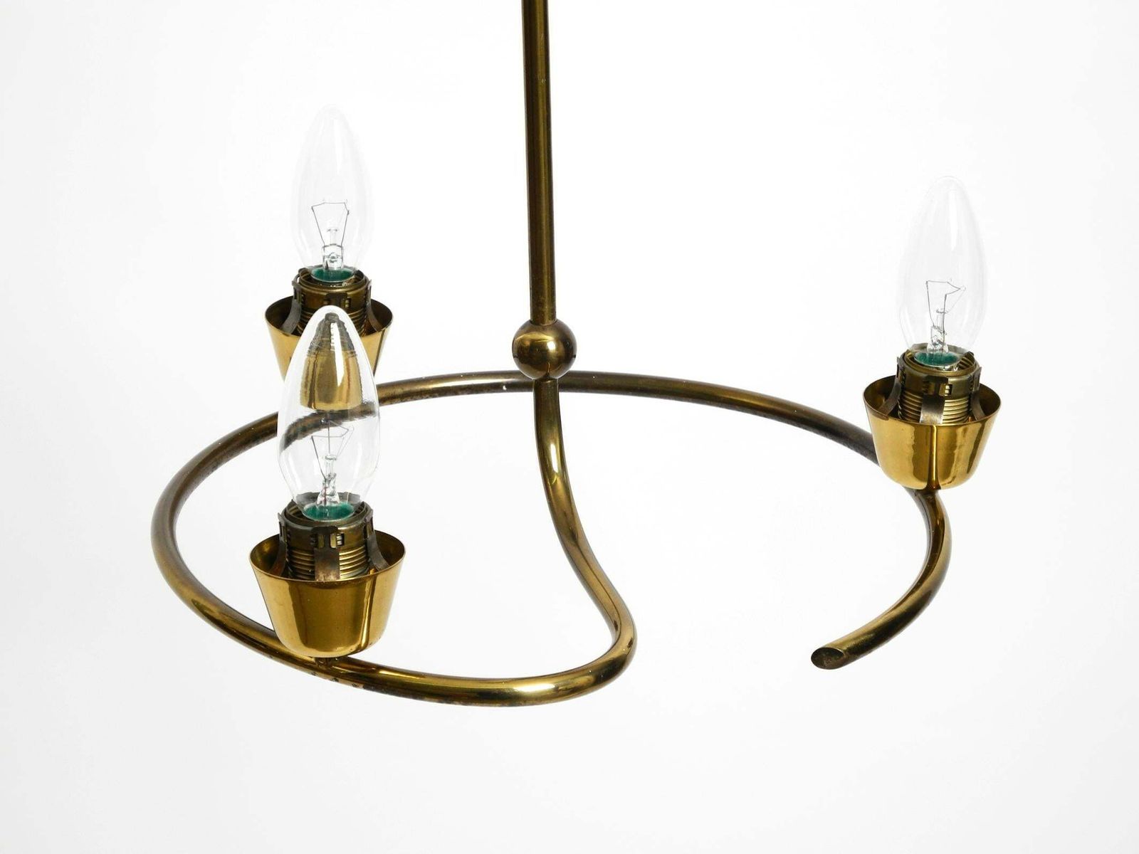photo vinterior Mid Century Brass Ceiling Lamp With Glass And Fabric Shades By J. T. Kalmar