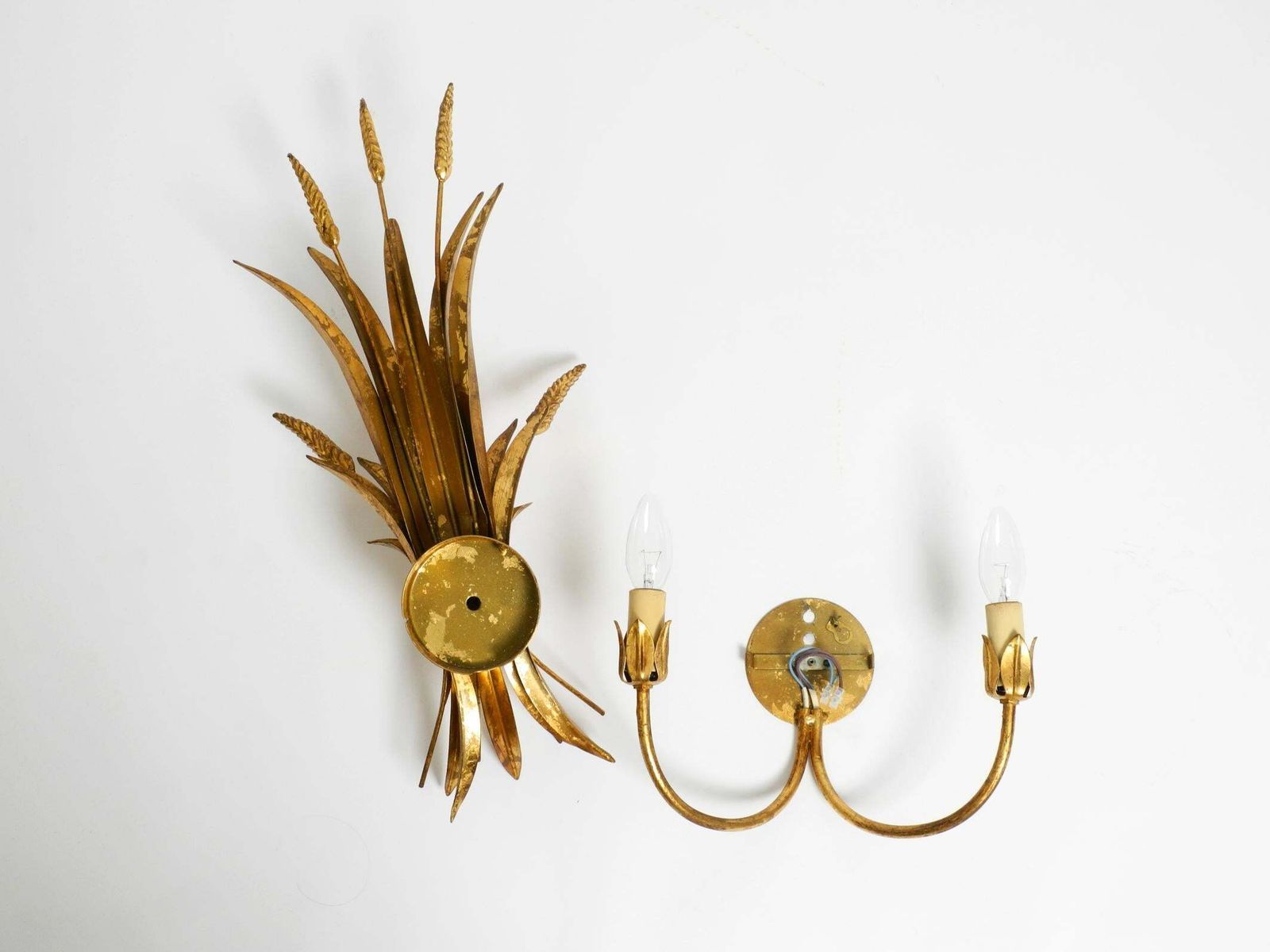 photo for sale Beautiful Large 70s Gold Plated 2 Armed Metal Wall Lamp By Hans Kögl
