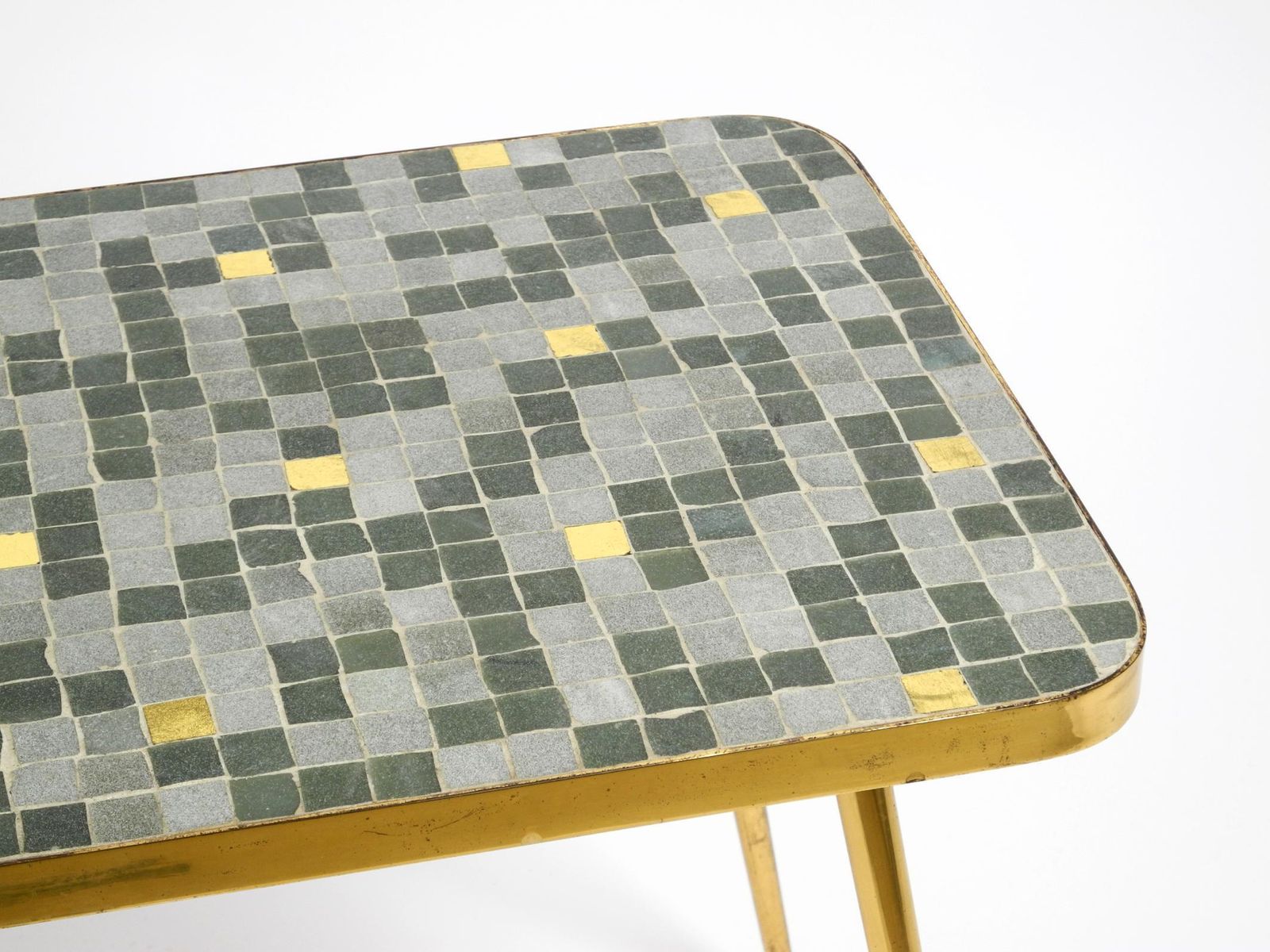 Mid Century Brass Side Table With Mosaic Surface By Münchener Zierspiegel photo vinterior