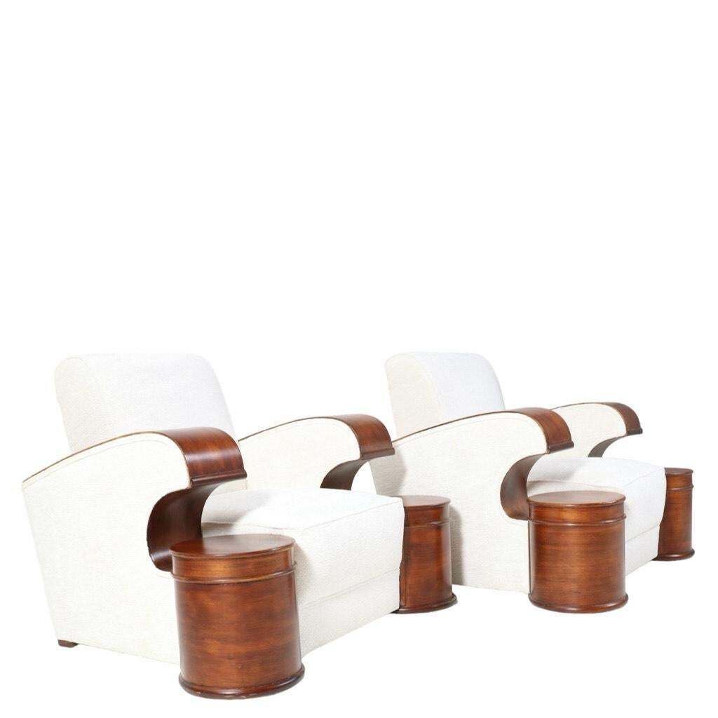 Pair Of French Art Deco Lounge Chairs With Bouclé, 1930s photo for sale