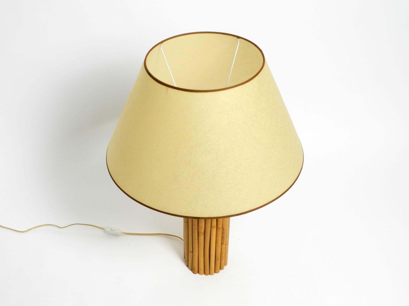 Large Beautiful 1970s Italian Bamboo Table Lamp With Large Oiled Paper Shade photo for sale