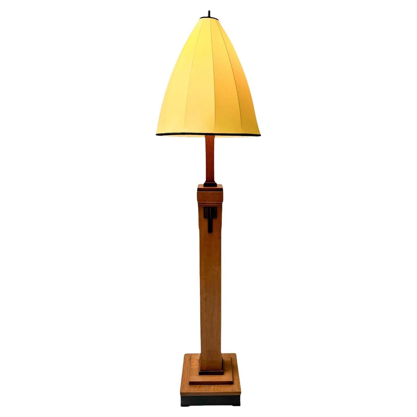 Art Deco Modernist Floor Lamp With Shantung Silk Shade, 1920s