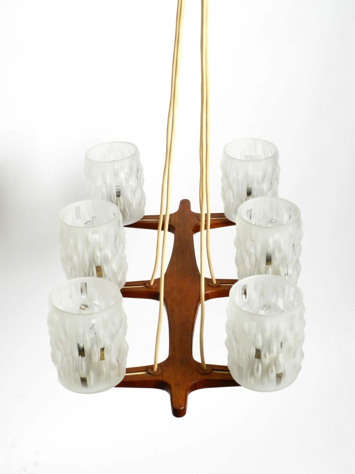 6 Armed Scandinavian 1960s Ceiling Lamp Made Of Teak And With Glass Shades photo Lighting