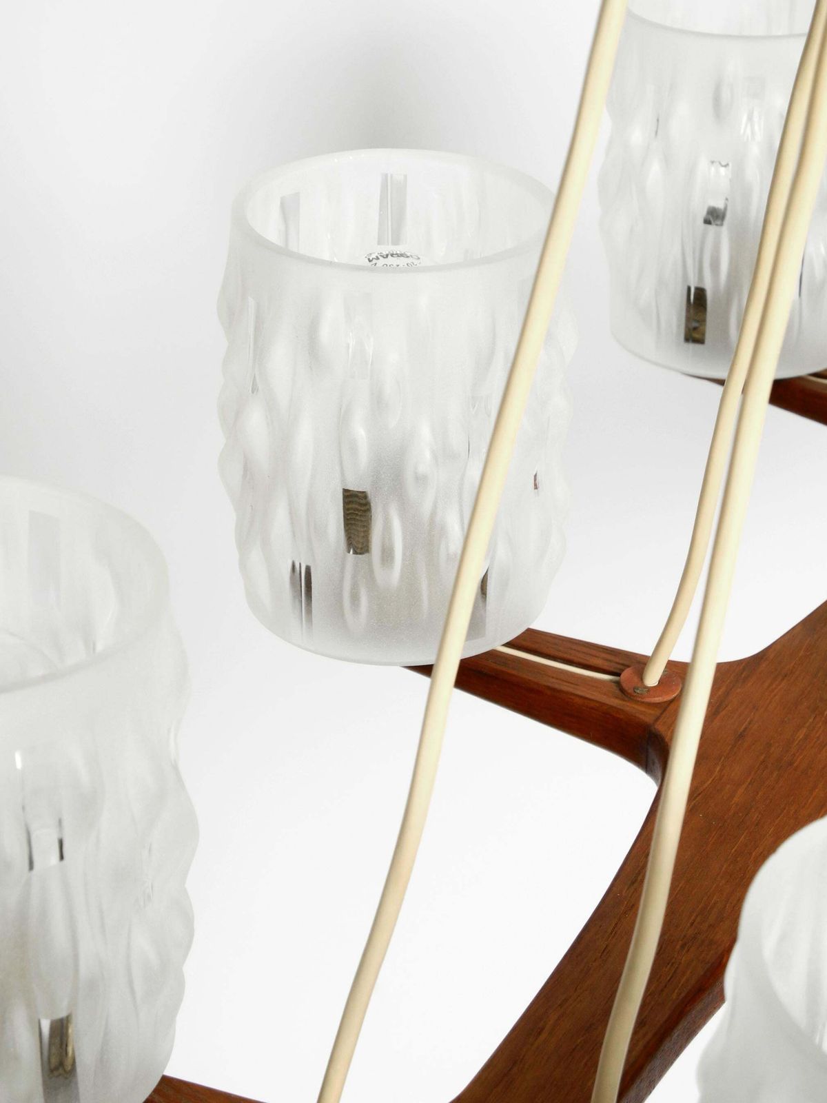 photo vinterior 6 Armed Scandinavian 1960s Ceiling Lamp Made Of Teak And With Glass Shades