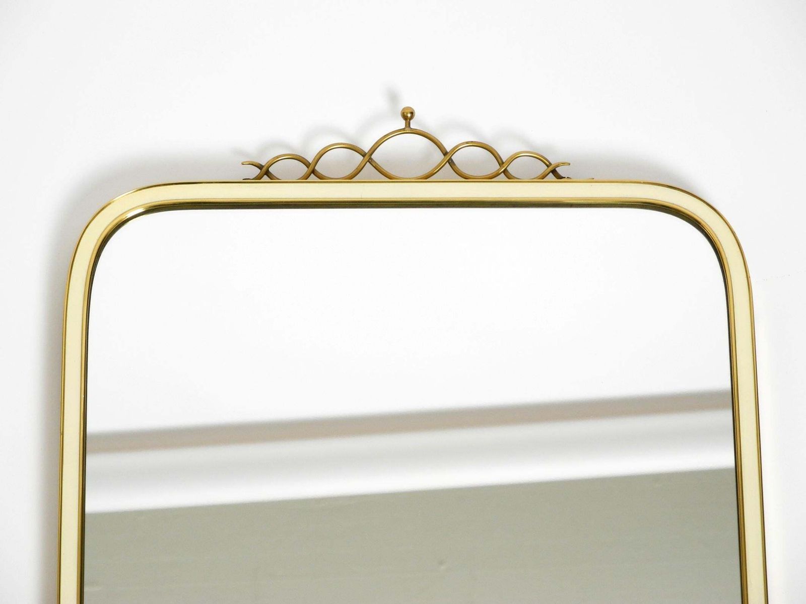 Large Heavy Long Mid Century Brass Wall Mirror By Münchner Zierspiegel photo vinterior