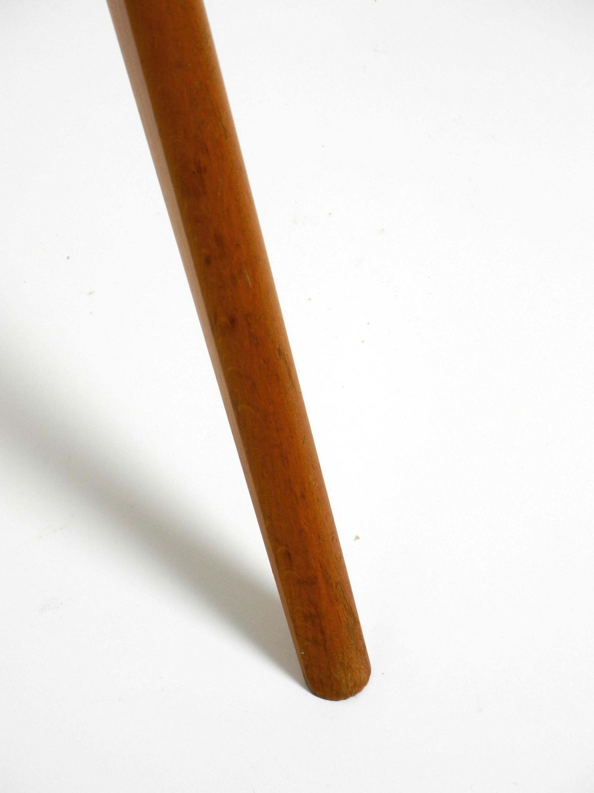 photo vinterior Beautiful Mid Century Tripod Walnut Wood Floor Lamp With Large Fabric Shade
