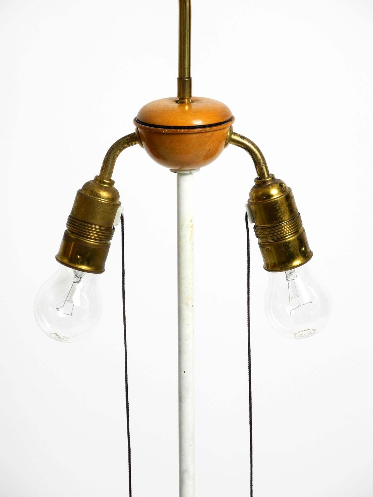 photo buy Beautiful Mid Century Tripod Walnut Wood Floor Lamp With Large Fabric Shade