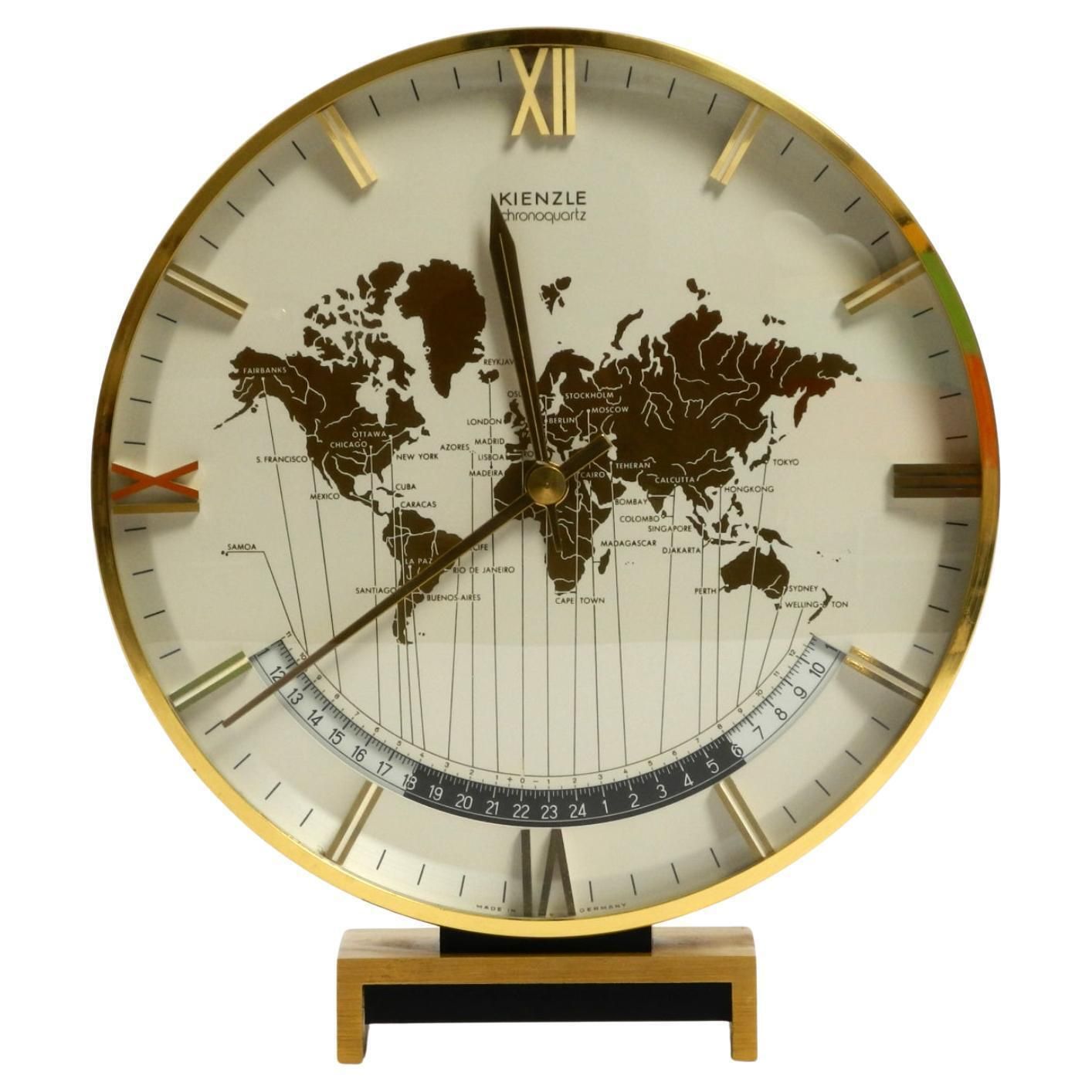 Large Battery Operated Brass World Clock Heinrich Möller For Kienzle From 1978