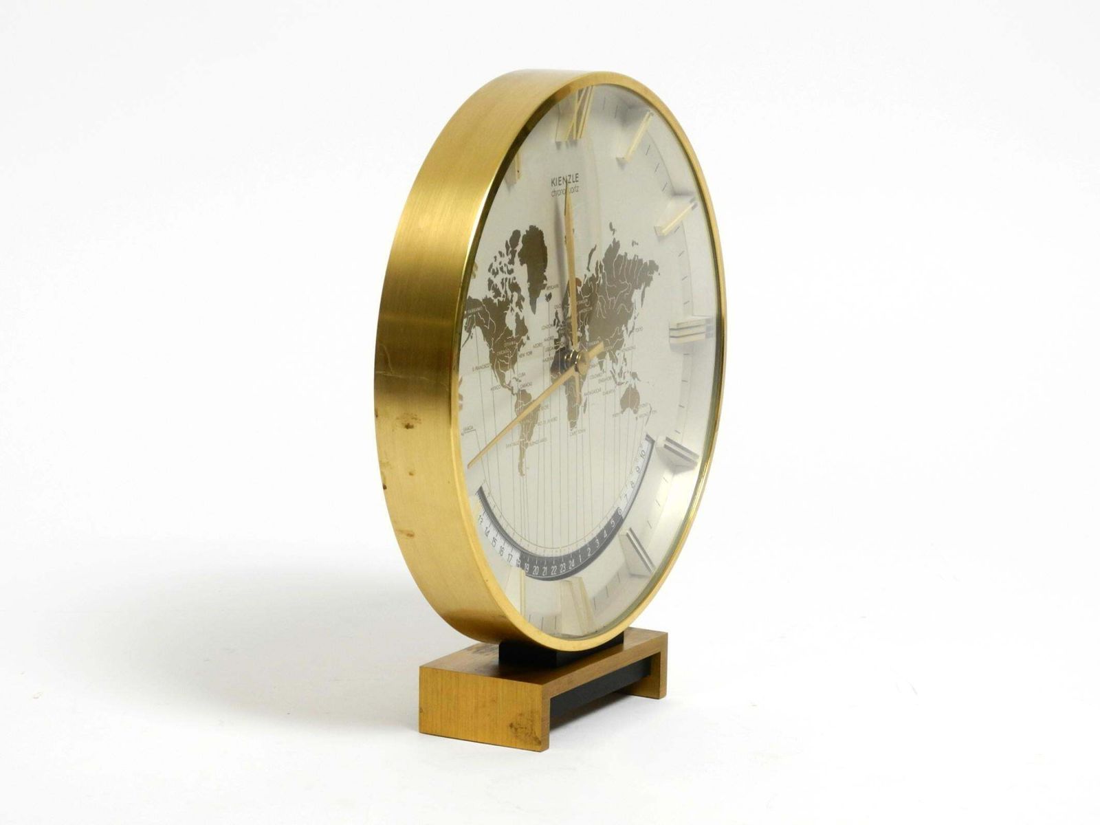 Large Battery Operated Brass World Clock Heinrich Möller For Kienzle From 1978 photo for sale