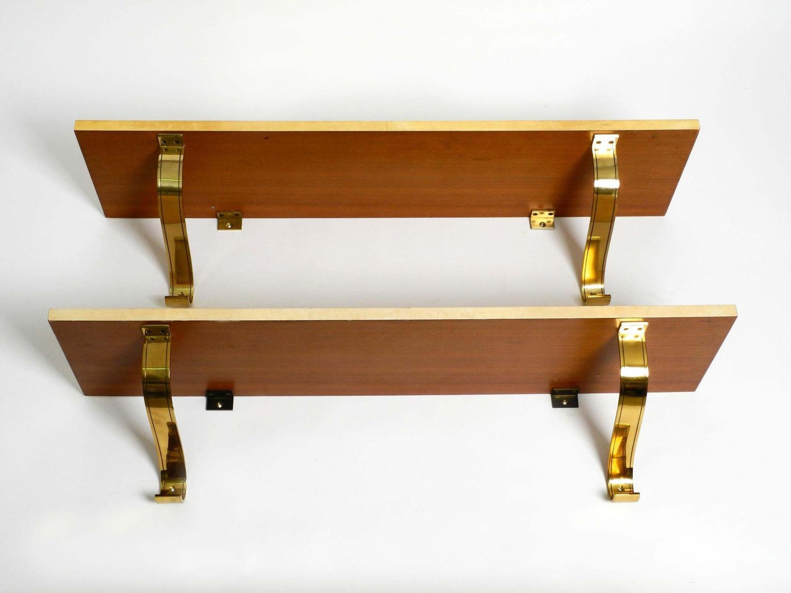 Two Beautiful, Very Rare 1960s Large Aldo Tura Shelves Made Of Wood And Goatskin photo buy