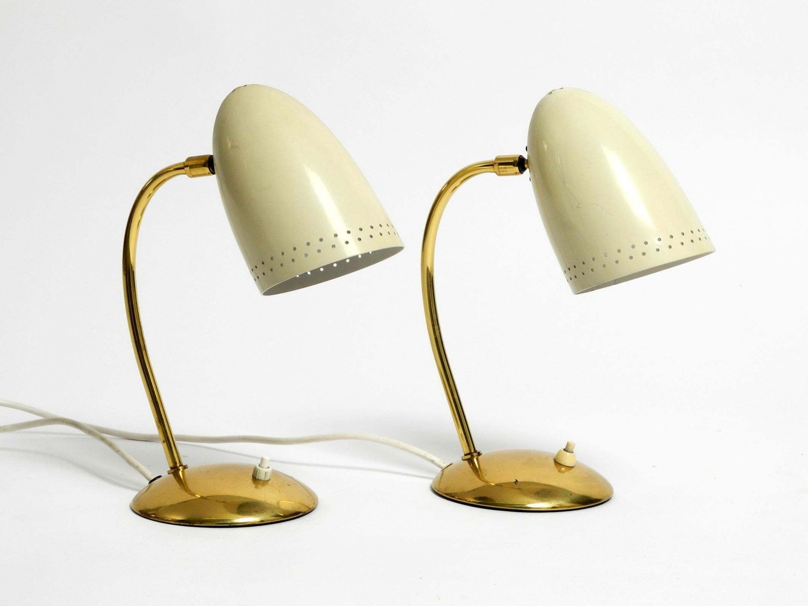 Pair Of Beautiful German Mid Century Modern Brass Table Lamps With Metal Shades photo furniture