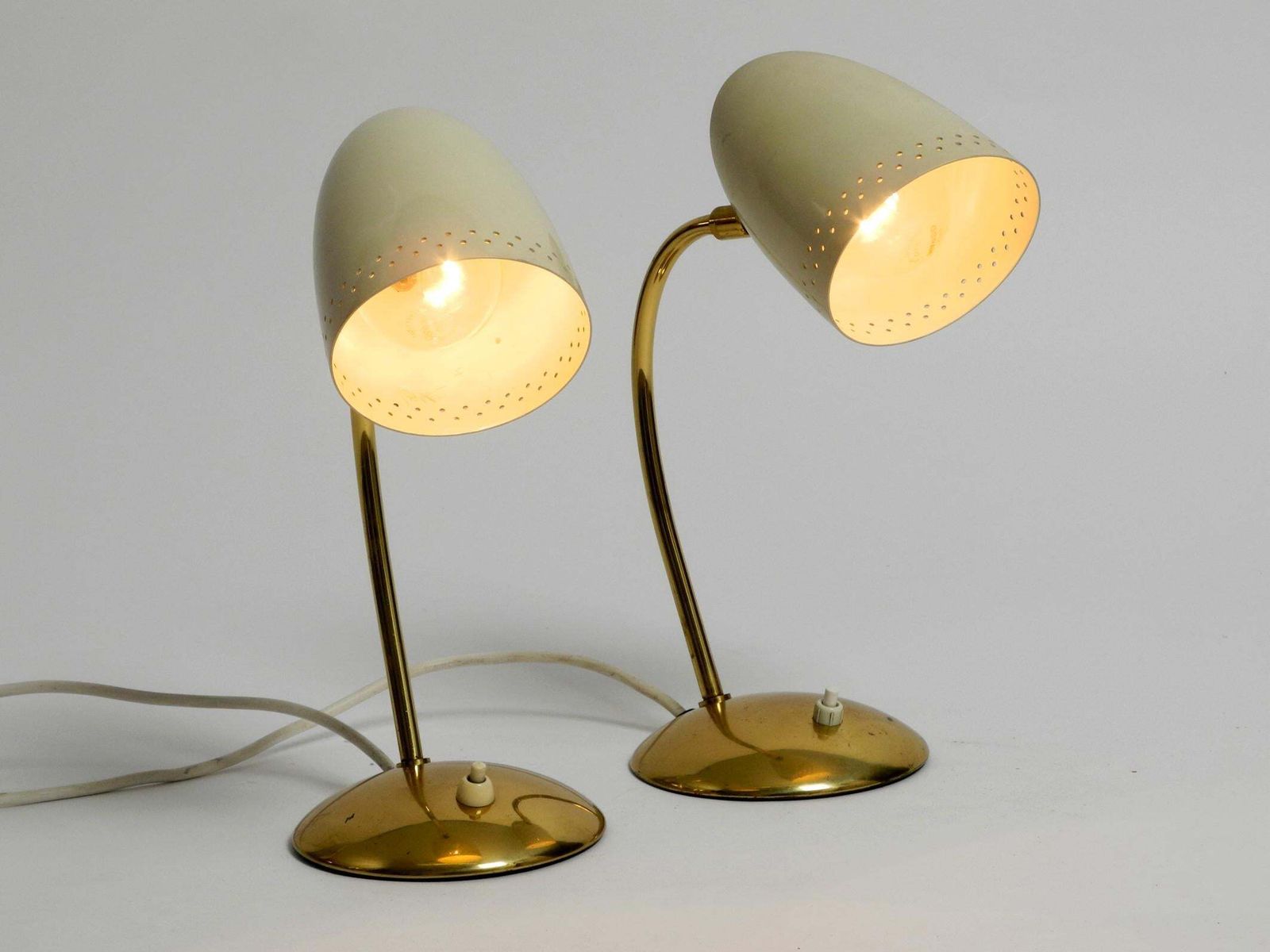 Pair Of Beautiful German Mid Century Modern Brass Table Lamps With Metal Shades photo 1434.0