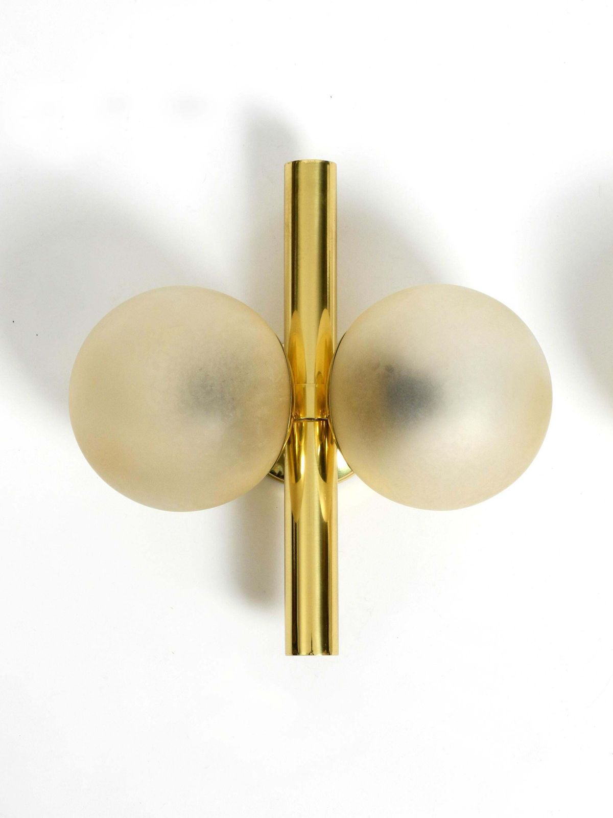 Pair Of Beautiful 1960s Kaiser Brass Wall Lamps With Two Golden Glass Spheres photo 1275.0