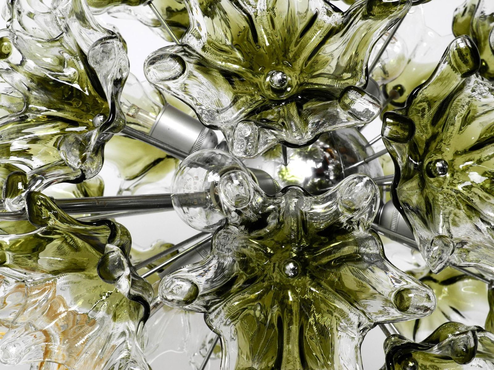 photo for sale Large Unique Italian Xxl 1960s Pendant Lamp With Murano Glass Flowers By Veart