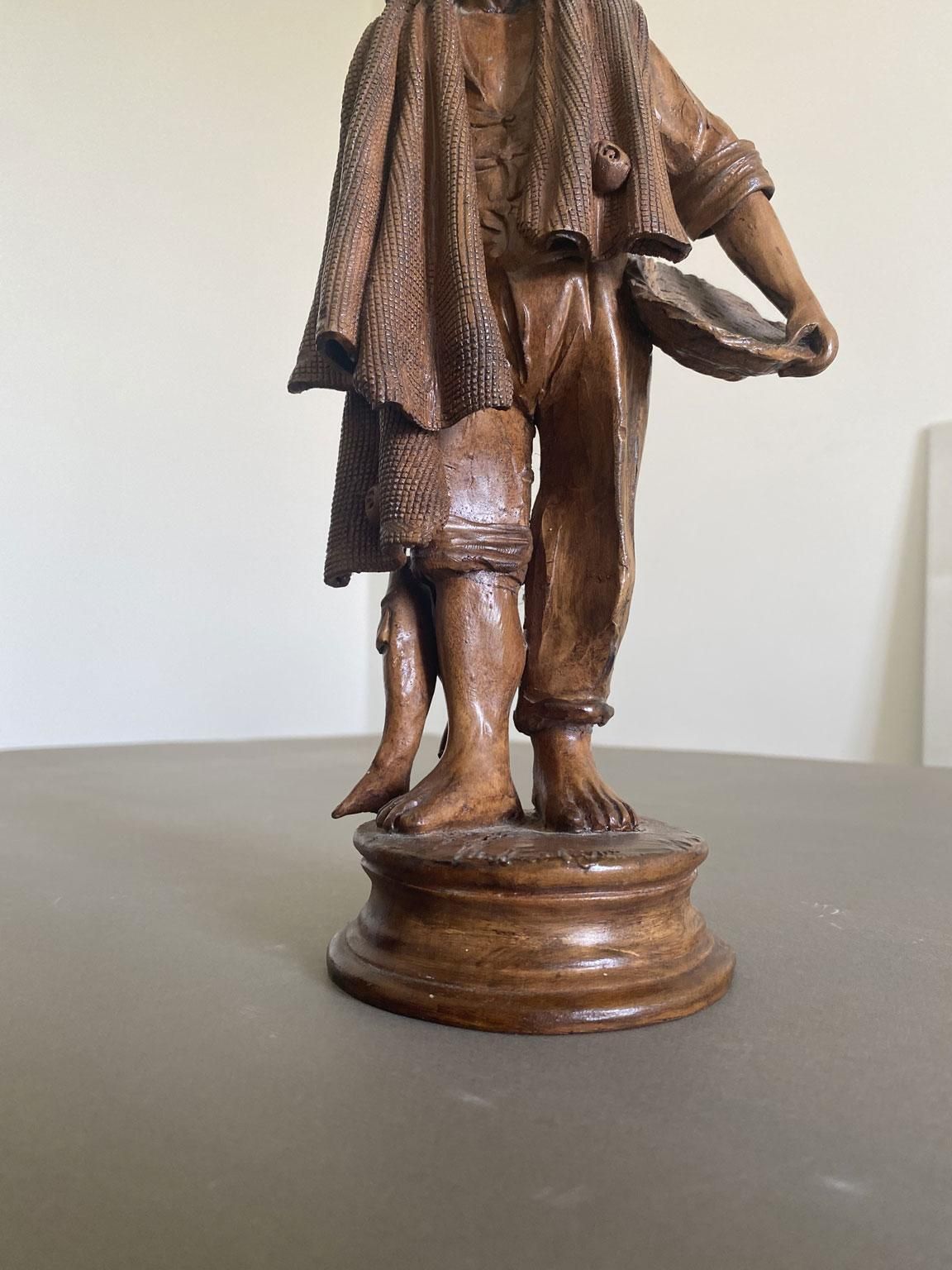 Italy Late 20th Century Carved Wooden Fisherman Sculpture photo buy