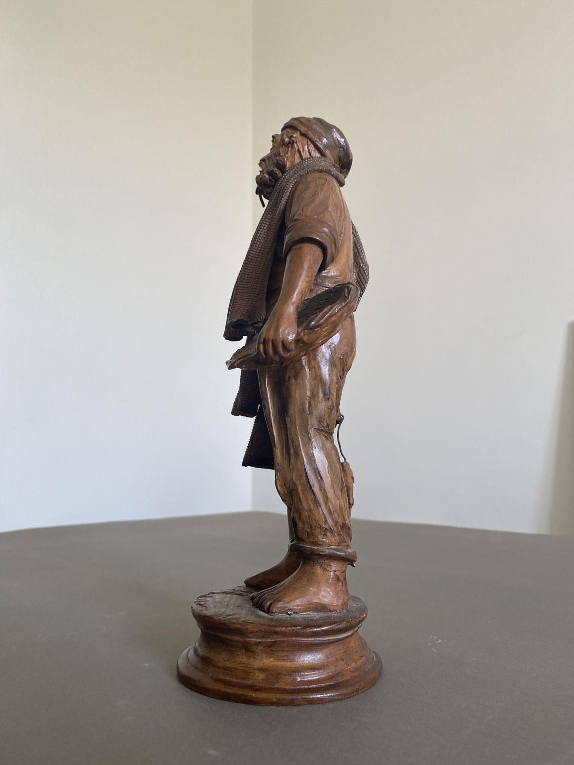 photo vinterior Italy Late 20th Century Carved Wooden Fisherman Sculpture