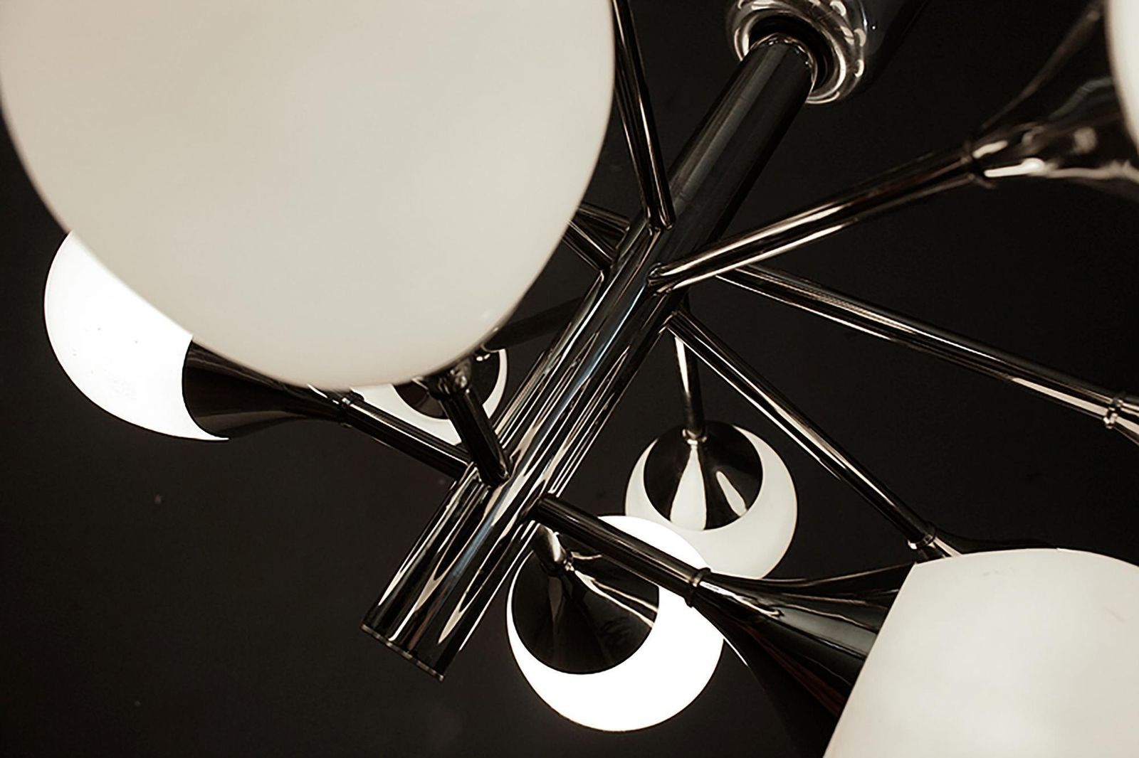 German Sputnik Flush Mount Chandelier White Glass Globes & Chrome By Kaiser 1970 photo 1811.0