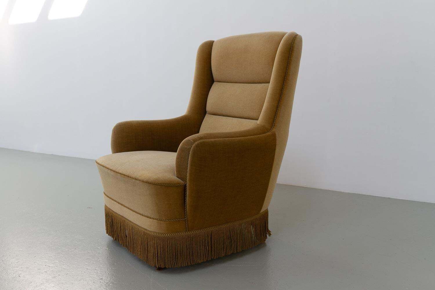 Danish Mid Century Velvet Lounge Chair, 1960s. photo for sale