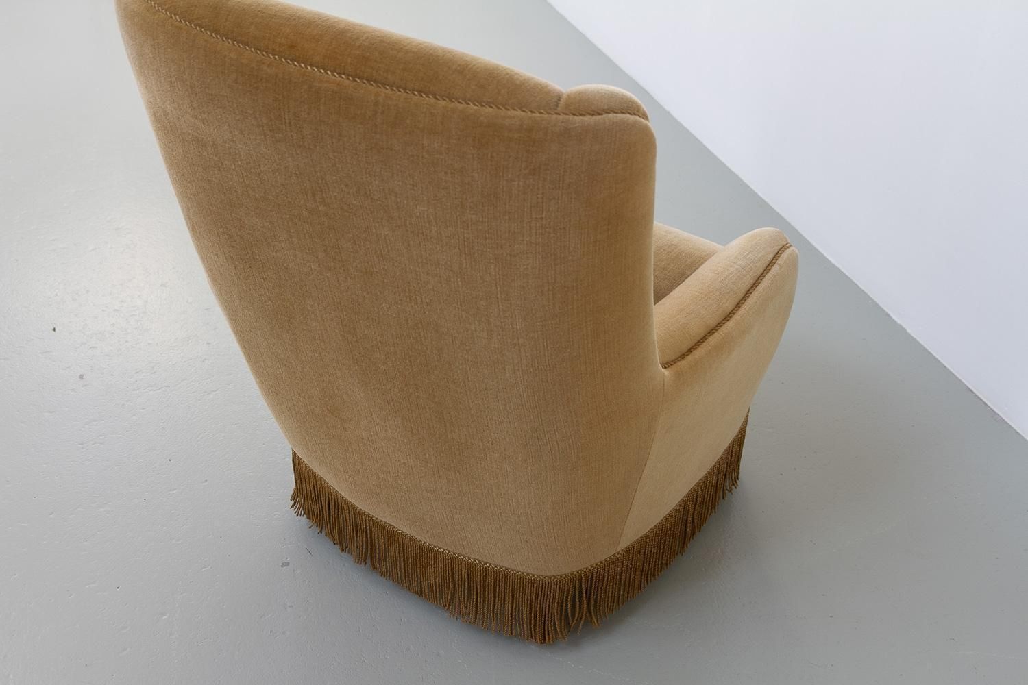 photo for sale Danish Mid Century Velvet Lounge Chair, 1960s.