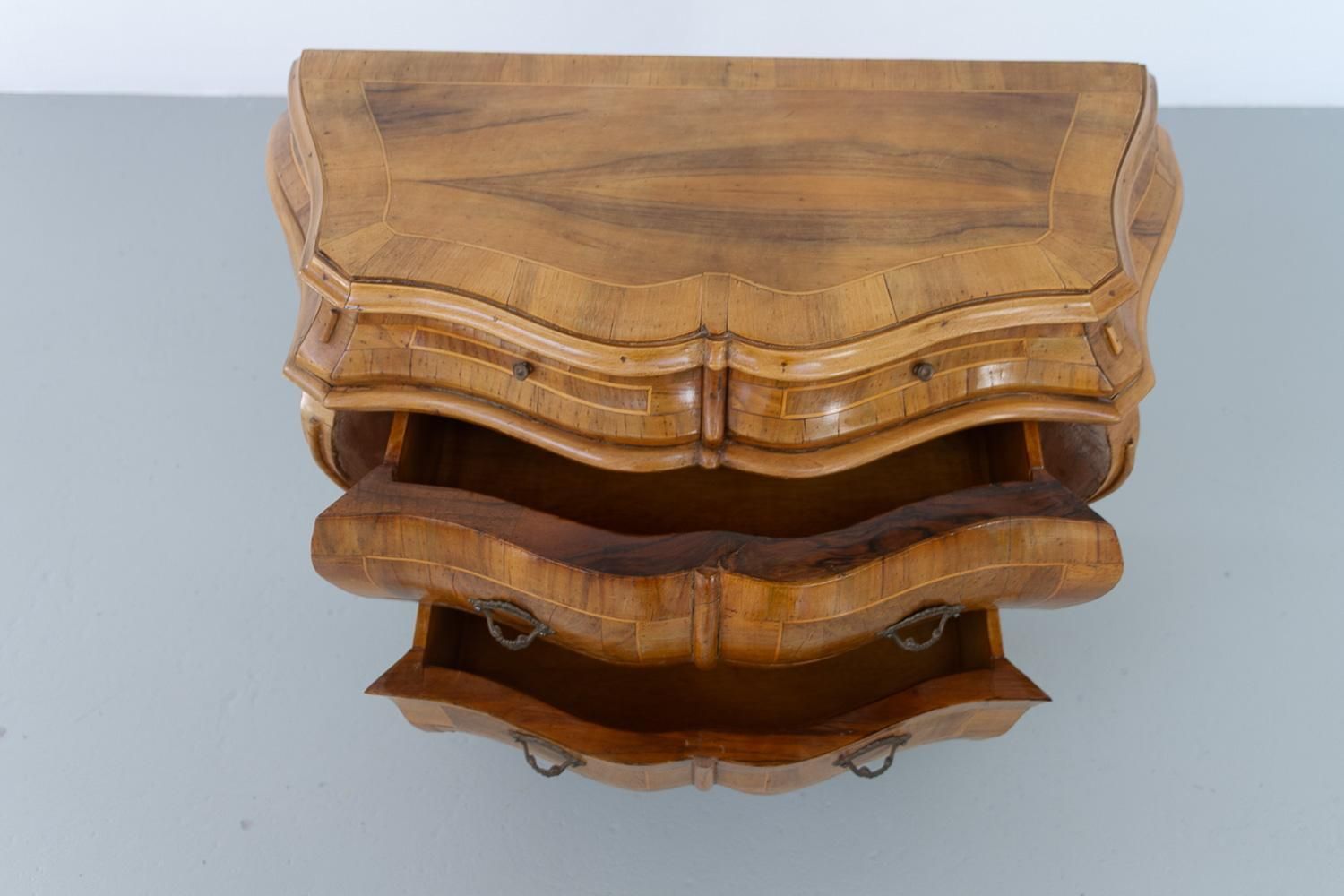 Italian Olive Wood Bombe Chest Of Drawers Rococo Style, 1950s. photo Furniture