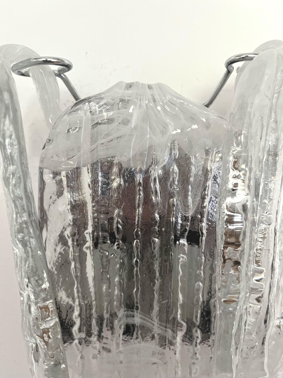 Italian Mid Century White Clear Murano Glass Wall Sconce By Mazzega, 1970s photo for sale