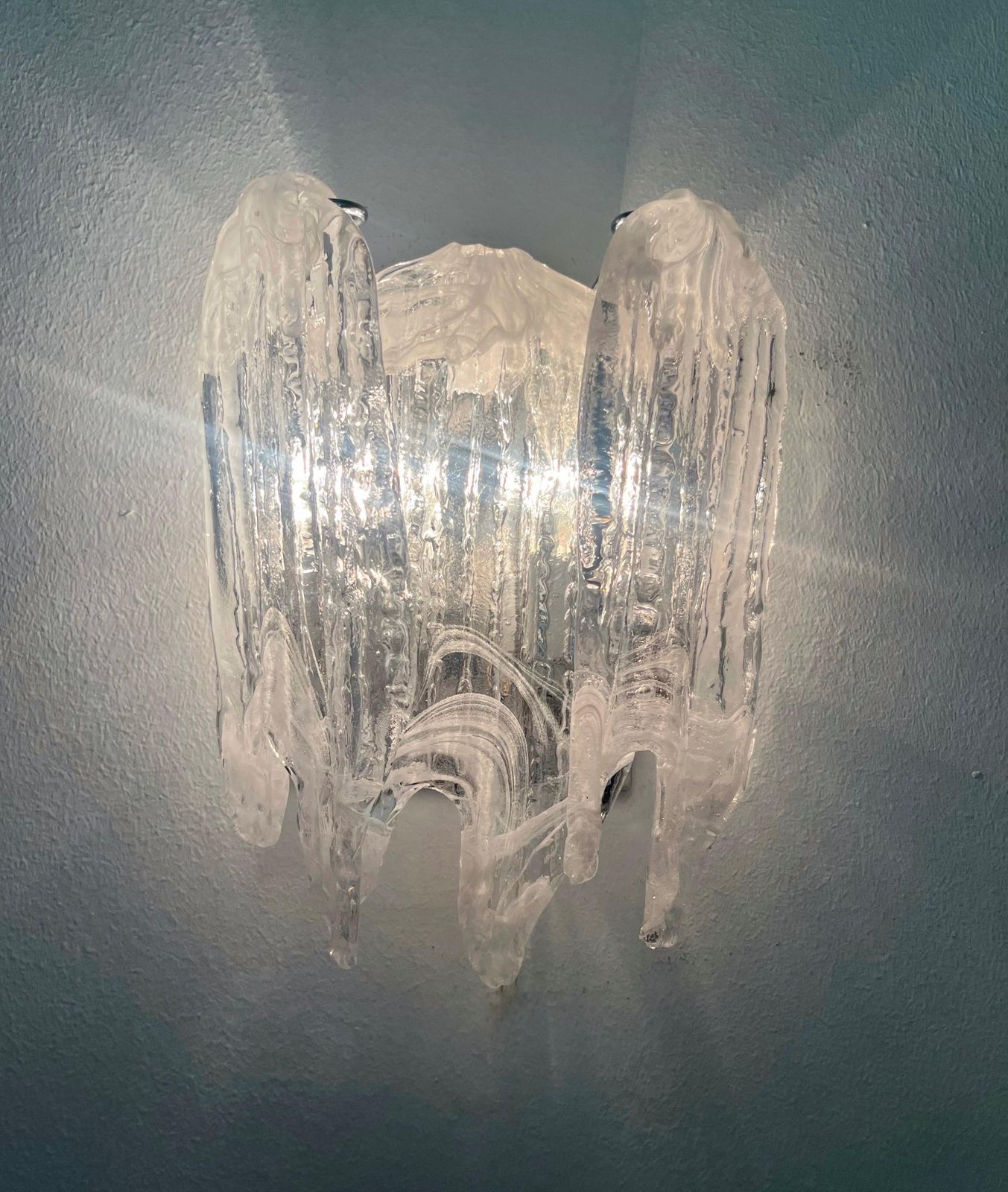Italian Mid Century White Clear Murano Glass Wall Sconce By Mazzega, 1970s photo Lighting