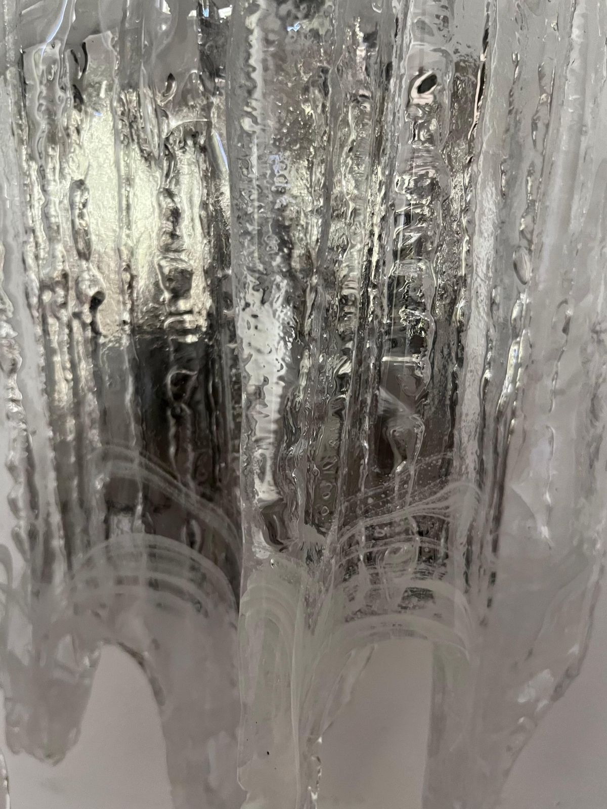 Lighting Italian Mid Century White Clear Murano Glass Wall Sconce By Mazzega, 1970s photo