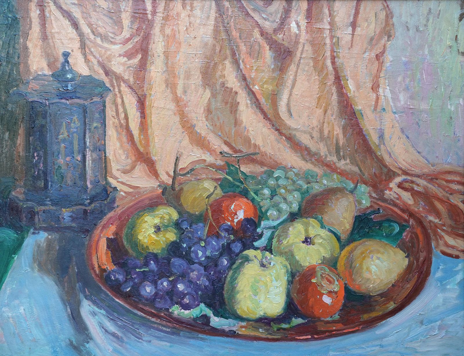William Samuel Hortonstill Life With Fruit And Lantern   American Impressionist Art Oil Paintingcirca 1920 photo furniture