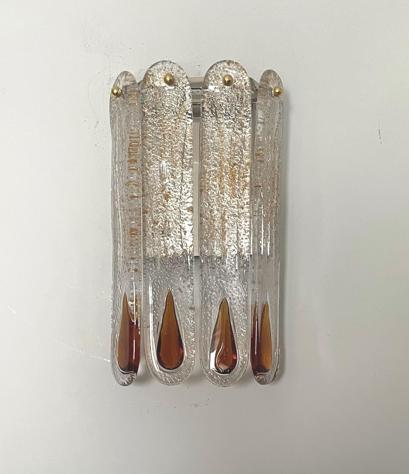 Italian Mid Century Amber Murano Glass Wall Sconce By Mazzega, 1970s photo Lighting