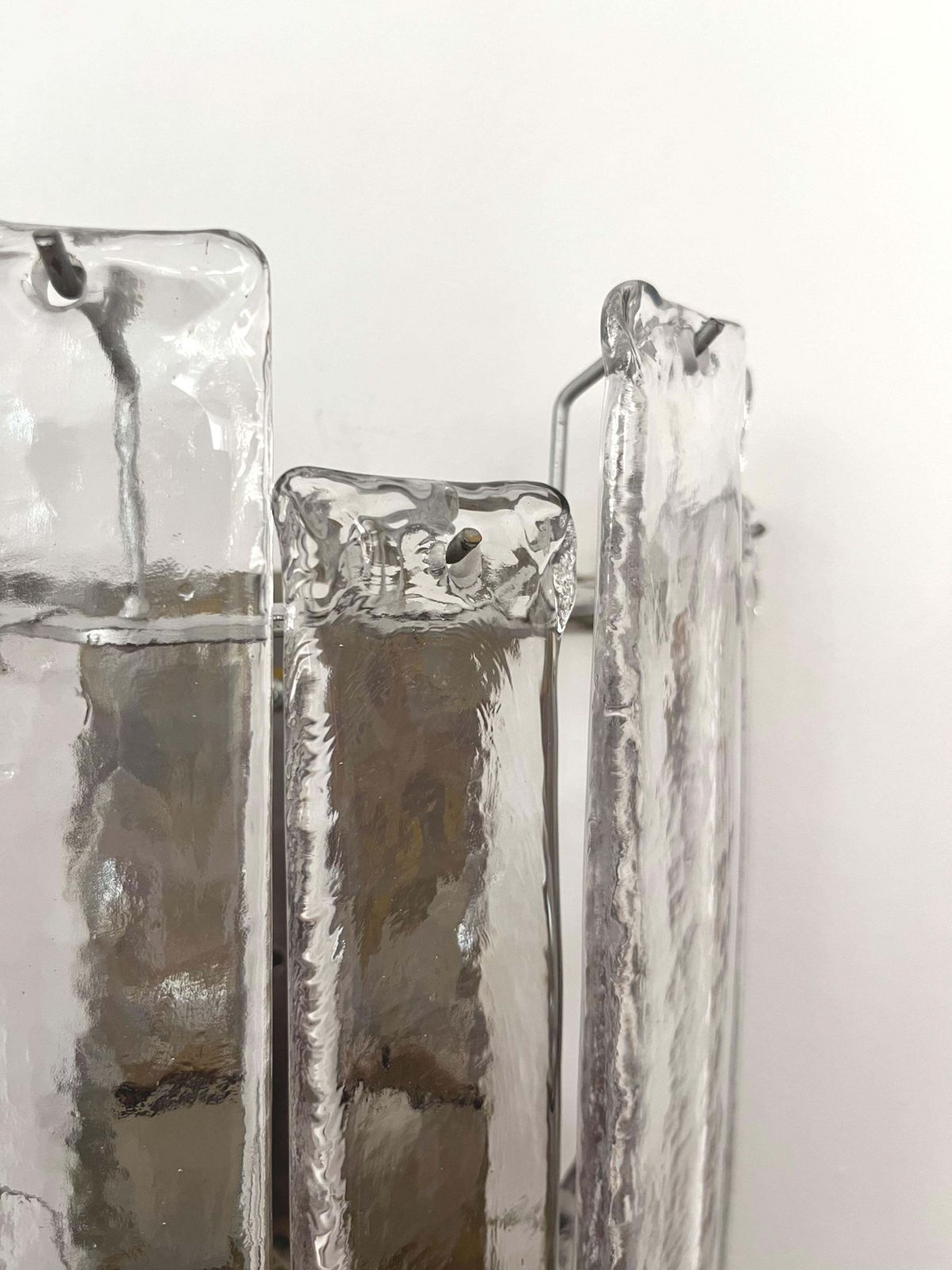 Italian Midcentury Long Clear Murano Pair Of Wall Sconces By Mazzega, 1970s photo Lighting