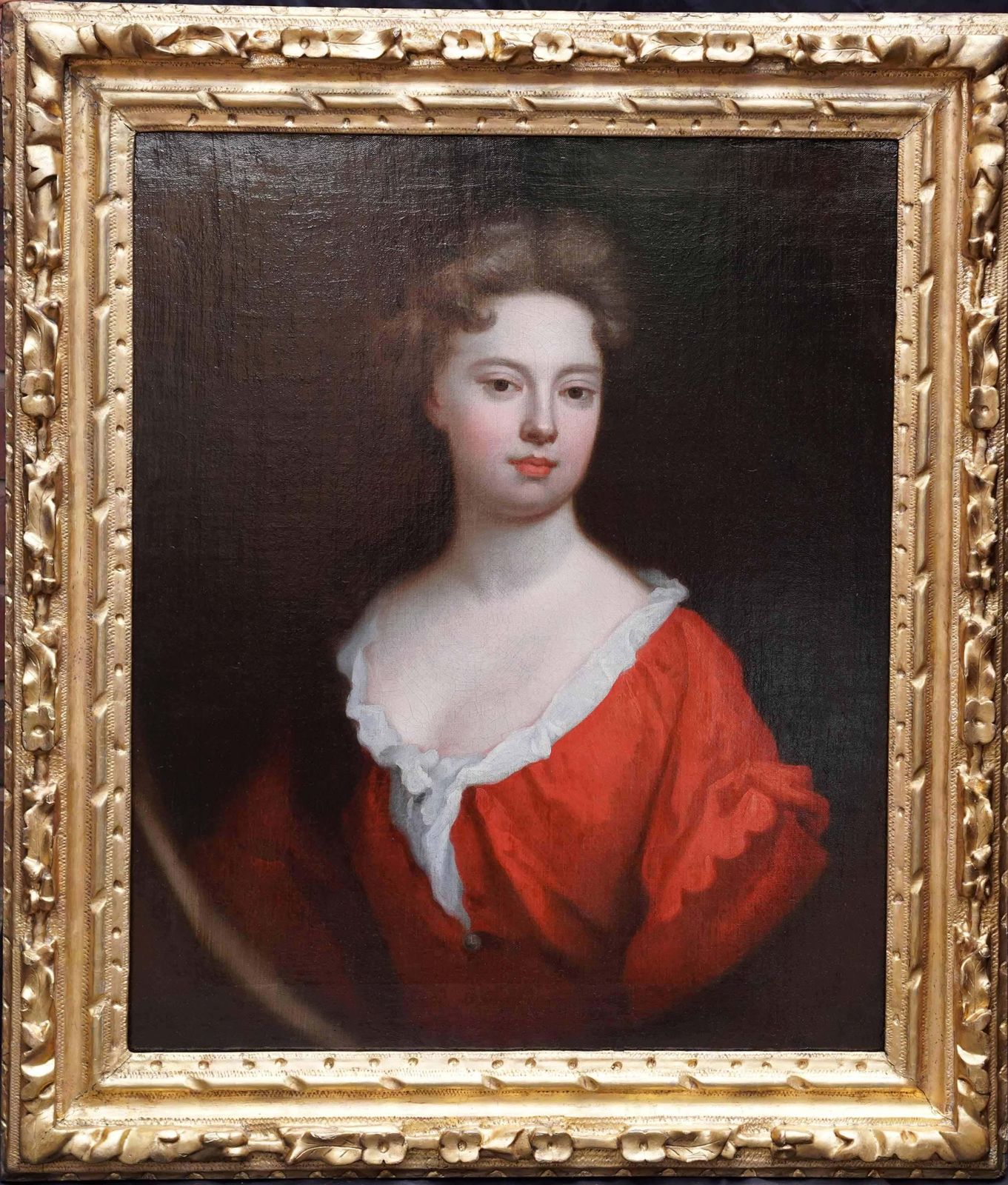Portrait Of Lady In Red Dress   British Old Master Art Female Oil Paintingcirca 1699