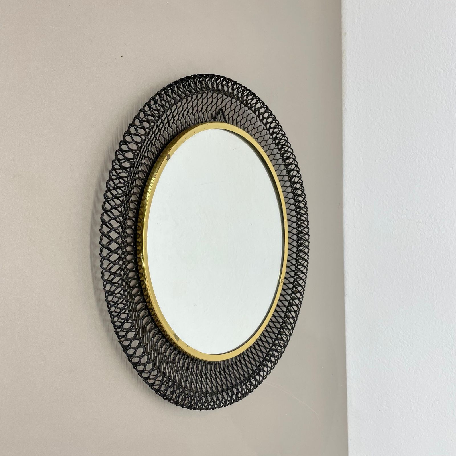 Original 34cm French Mategot Style Bauhaus Metal Wall Mirror, France 1950s photo Home Decor