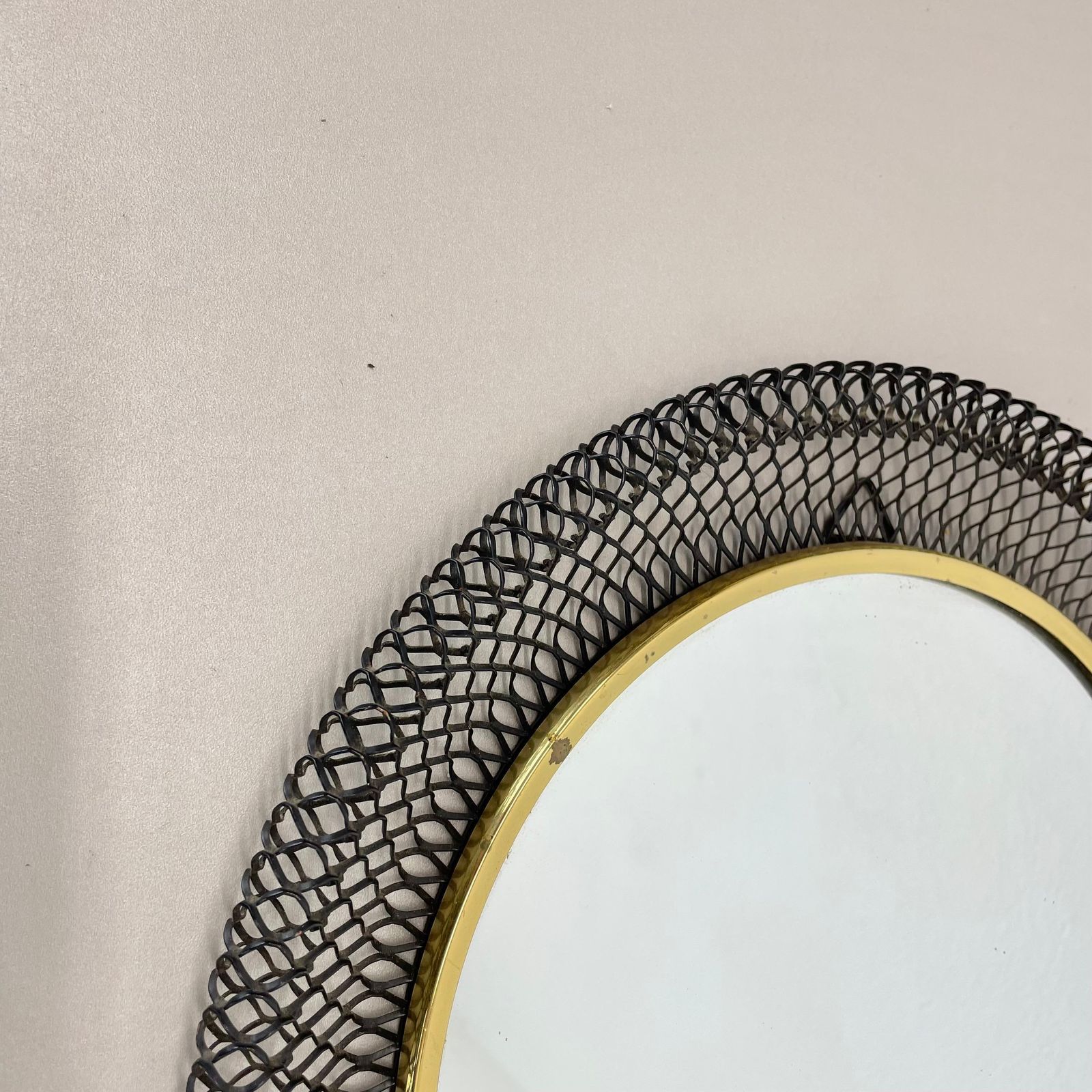 Original 34cm French Mategot Style Bauhaus Metal Wall Mirror, France 1950s photo 841.0