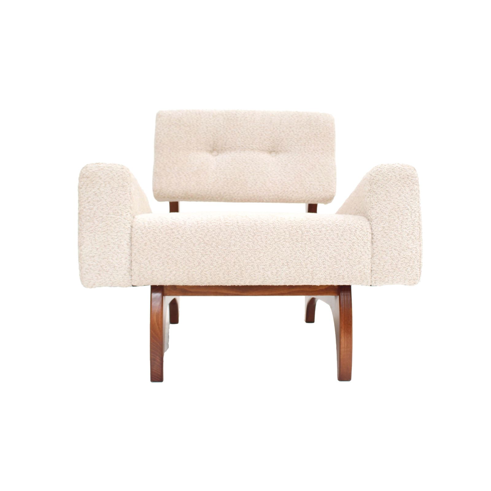 Furniture Pair Of Italian Contemporary Walnut Armchairs With White Bouclé Upholstery photo